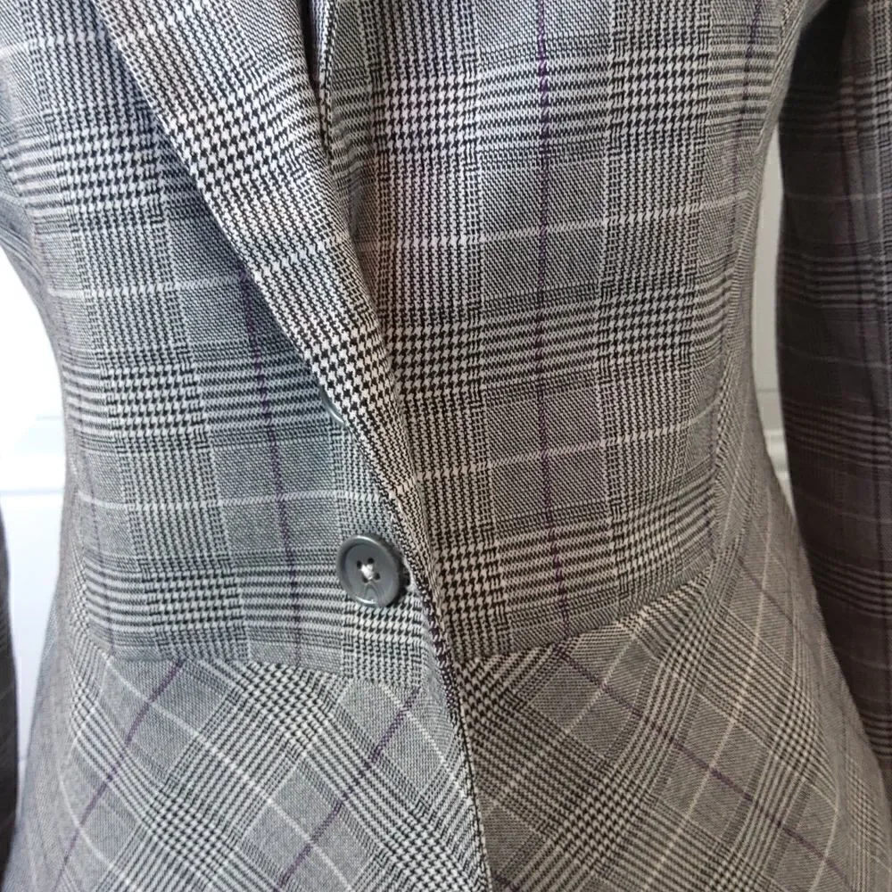 Cato two button front black charcoal gray and purple plaid jacket